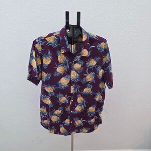 BONOBOS MENS XXL LONG DARK PURPLE WITH PINEAPPLE PRINT SHORT SLEEVE SHIRT